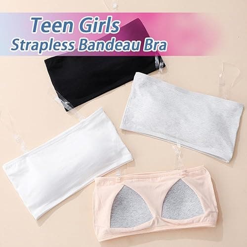 Bysion Bandeau BHS für Mädchen Ohne Bügel Nahtlose Unterwäsche mit Fest Gepolsterte und 3 Unsichtbare Schultergurt Teens Trägerloser Bralette Tube Top für 10-16 Jahre thumbnail 2
