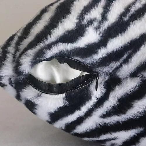 Entua Black White Square Pillow Cover Soft Fluffy Fuzzy Faux Fur Zebra Stripe Throw Pillows Modern Decorative Accent Cushion Covers Pillowcase for Couch Sofa Living Room Bedroom, 18x18 thumbnail 6