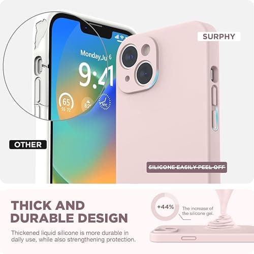 SURPHY Silicone Case Compatible with iPhone 14 Case 6.1 inch (2022), with Camera Protection Liquid Silicone Soft Gel Rubber Phone Case Cover with Microfiber Lining (Pink) - Pink thumbnail 3