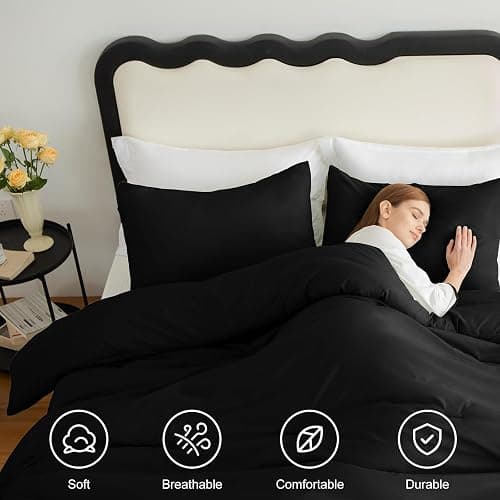 CozyLux King Size Comforter Set Black, 3 Pieces Solid Comforters King Size Breathable Quilted Style Bedding Set, Luxury Soft Microfiber Down Alternative Comforter Bed Set (1 Comforter & 2 Pillowcases) thumbnail 4