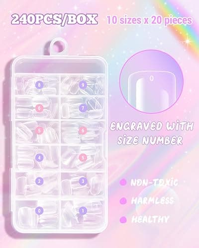 krofaue Kids Nail Tips - Children Square Clear Press On Nails | 240pcs 10 Sizes Little Girls Soft Gel Tips Extensions for DIY Decoration 9-12 years old thumbnail 4