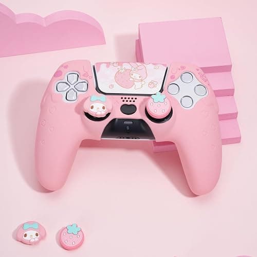 Kuitmor Silicone PS5 Controller Cover Skin Set,Anti-Slip Soft Protective Case for PS5 Wireless Controller with 2 Thumb Grip Caps and 1 Sticker (Pink) thumbnail 7