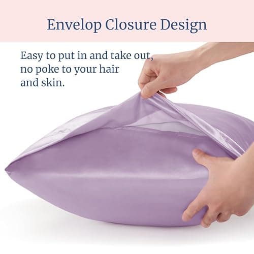 BEDELITE Satin Pillowcase for Hair and Skin, Super Soft and Cooling Similar to Silk Pillow Cases 2 Pack with Envelope Closure, Gift for Women Men(20"x26" Standard Size, Lavender) thumbnail 7