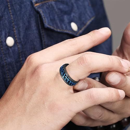 Udolfly Mens Fidget Rings Anxiety Rings for Men Womens Chain Spinner Rings for Adults Titanium Steel Rings thumbnail 2