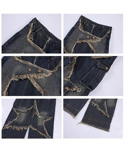 Hopecn Y2K Baggy Jeans Women&Men Star Patch Aesthetic High Waist Straight Leg Pants Vintage Fashion Grunge Streetwear. thumbnail 5