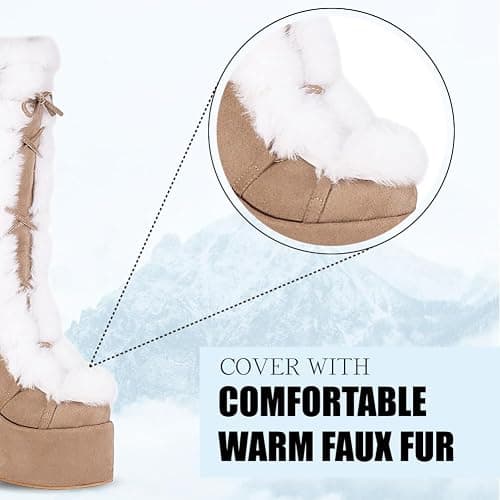 CELNEPHO Knee High Boots For Womens Side Zipper Warm Faux Fur Platform Chunky Heel Punk Goth Walking Winter Snow Boots thumbnail 5