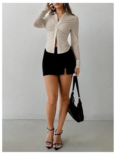 SOLY HUX Women's Button Down Ruched Blouse Long Sleeve Shirts Slim Fit Aesthetic Tops thumbnail 5