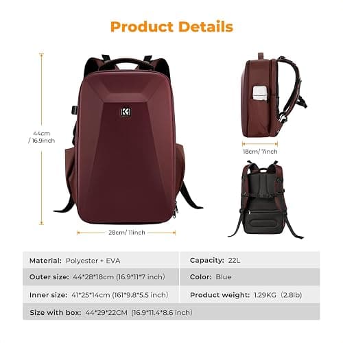 K&F CONCEPT Camera Backpack,Hardshell Photography DSLR Camera Bag with 15-15.6 Inch Laptop Compartment Hard Shell Camera Case Compatible with Canon/Nikon/Sony/DJI Mavic Drone thumbnail 7