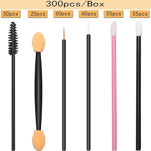 300pcs Disposable Makeup Tool Kit,Brow brush/Mascara brush/Lip Applicators/Eyeshadow applicators/Eye liner brush,JASSINS Makeup Disposable Accessories With Organizer Box thumbnail 2