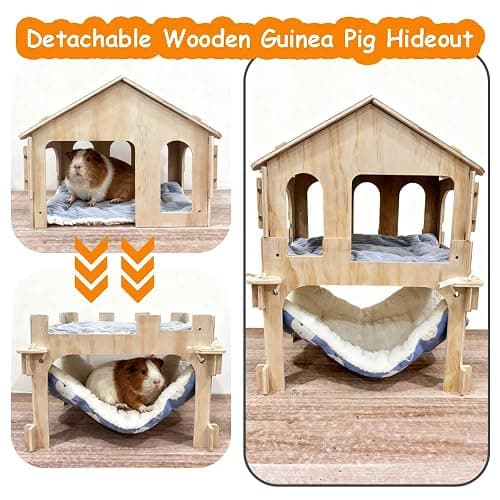 Groß Meerschweinchen Haus mit Rampe Hängematte und Bett, Zweistöckiges zerlegbares Häuschen für Meerschweinchen Kaninchen Hamster Chinchillas thumbnail 3