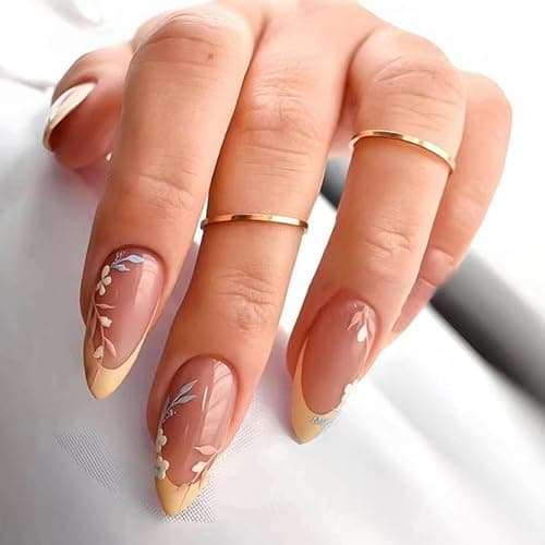 6 Packs (144 Pcs) Almond, Flower & Leaf Press on Nails - Short, Medium Sizes - 6 Styles - Fake Nails Kit for Women thumbnail 6
