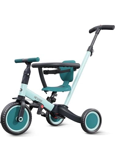 newyoo TR008 Toddler Push Tricycle, Toddler Bike for 1-3 Years Olds, Birthday Gift for Boys and Girls, 5 in 1 Balance Bike with Handle, Kids Trike with Safe Bar, Green - Image 1