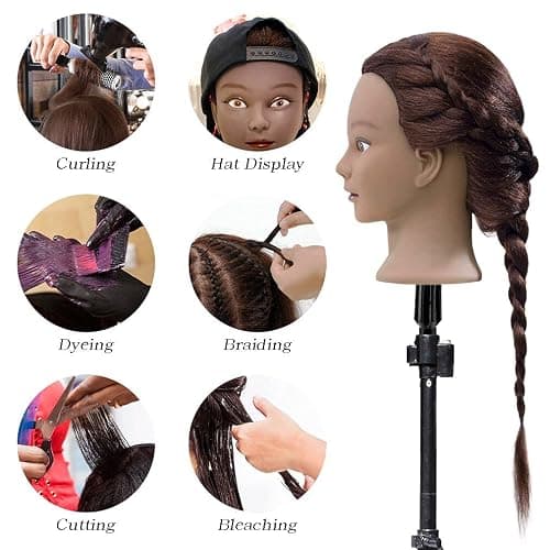 FABA Mannequin Head Human Hair with Clamp Stand-100% Real Hair Mannequin Head for Makeup Practice Dark Brown Doll Head Styling 20"-22" Cosmetology Manikin Doll Head for Hair Styling thumbnail 4