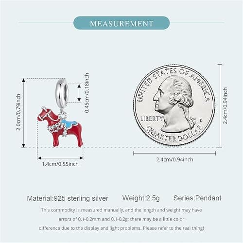 BRBRB Schwedischer Dalapferd-Charm aus 925er Sterlingsilber – rot oxidierte DIY-Perle mit 3A-Zirkonia, kompatibel mit Schmuck von Pandora, Biagi, Troll und Chamilia thumbnail 6
