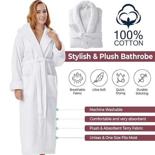 KAHAF COLLECTION Cotton Terry Robes for Women and Men, Terry Shawl Collar Bathrobe, ONE SIZE - UNISEX Men & Women Spa Robe thumbnail 2