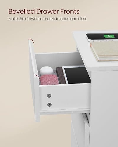 VASAGLE KAILYN Collection - Bedside Table with Power Strip, Side End Table with Drawers, 2 AC Outlets, 2 USB Ports, for Living Room, Bedroom, Study, Cloud White LET631W15 thumbnail 6