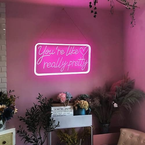 You're Like Really Pretty Neon Signs for Wall Decor, LED Neon Sign Aesthetic Room Decor for Teen Girls Neon Lights Signs for Bedroom, Salon, Wedding Party Pink Neon Name Sign - Rectangle Pink thumbnail 5
