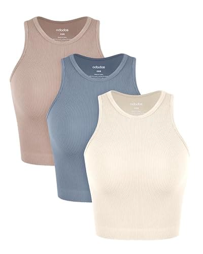 ODODOS 3-Pack Seamless Crop Tank for Women Ribbed Soft High Neck Cropped Tops - Image 1
