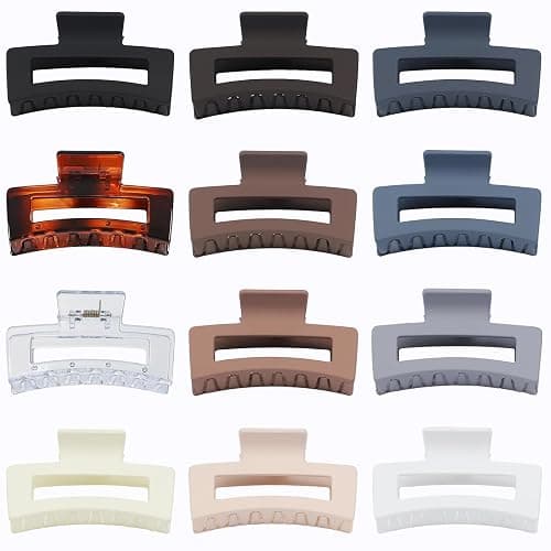 Sisiaipu 3.5 Inch Hair Clips - 12 Pcs Square Jaw Clips for Thick and Thin Hair, Rectangular Hair Accessories for Women and Girls - Neutral thumbnail 2
