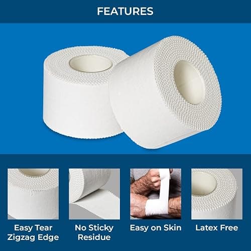 Athletic Tape - 4 Sports Tape Rolls -White- No-Sticky Residue – Easy Tearing – Skin-Friendly -1.5 x 10 Yards per roll (Total 40 Yards) for Athletes, Coaches, Amateurs (White 40 Yards) thumbnail 4