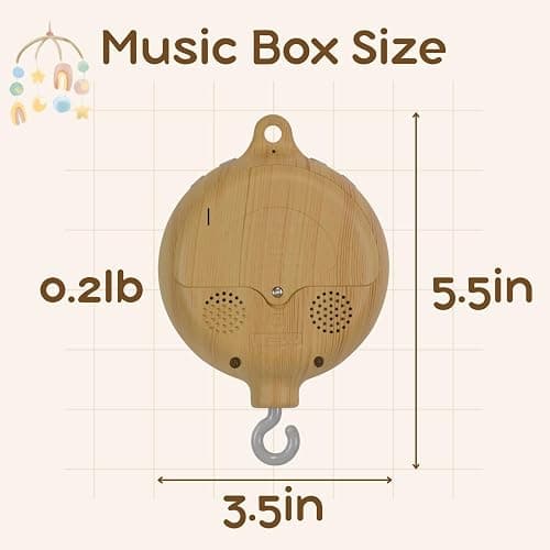Lanttoe Crib Mobile Motor with Music Box, Baby Mobile for Crib with 12 Classic Lullabies & Rotating Function, Wooden Design Crib Mobile with Music thumbnail 3