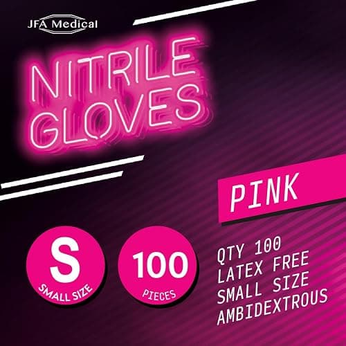 JFA Medical Disposable Powder Free Pink Nitrile Gloves - Box of 100 (Small) thumbnail 2
