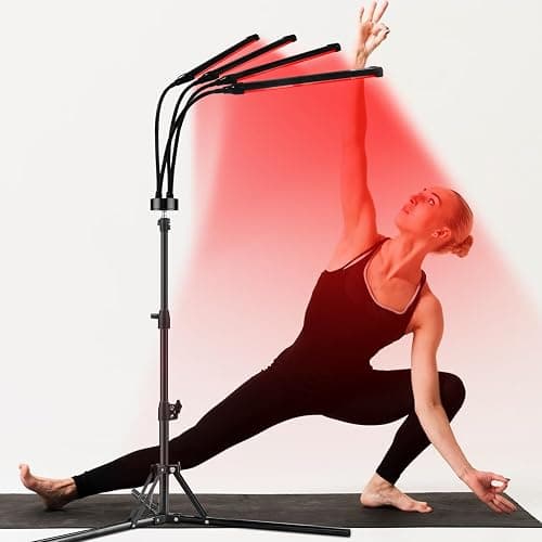 Rotlichtlampe Stehlampe mit 4 Flexiblen Köpfen, Trayvespace Infrarotlampe mit 660/850/940nm, Verstellbare Rotlichtlampe mit Timer & 5 Helligkeiten, Große Rotlicht Standlampe für Zuhause, Büro, Yoga - Image 1