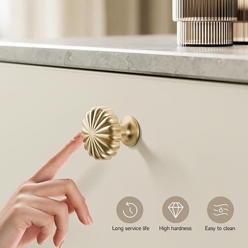 FAPUAL 10 Pack Gold Cabinet Knobs for Kitchen Cabinets and Dresser Drawers，Zinc Alloy Brushed Brass Hardware Handles Pulls，Vintage Cupboard Drawer Knob thumbnail 7