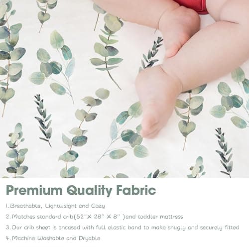 Bimocosy Crib Sheets Fitted for Boys Girls 4 Pack, Baby Crib Mattress Sheets, Super Warm Bed Sheets, Size 28"x 52" for Standard Crib and Toddler Mattresses, Super Soft and Breathable Microfiber Leaf - Leaf/Bear/Gray/Green thumbnail 7