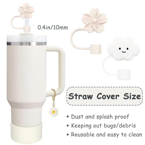 Stanley Cup Accessories Set,Including 2 Pcs 0.4in Straw Cover, 1 Silicone Spill-Proof Stopper Set of 3, 1 Cute Flower Handle Charm, 1 Silicone Boot Fits Stanley 40&30 Oz Tumbler (Cream) thumbnail 3