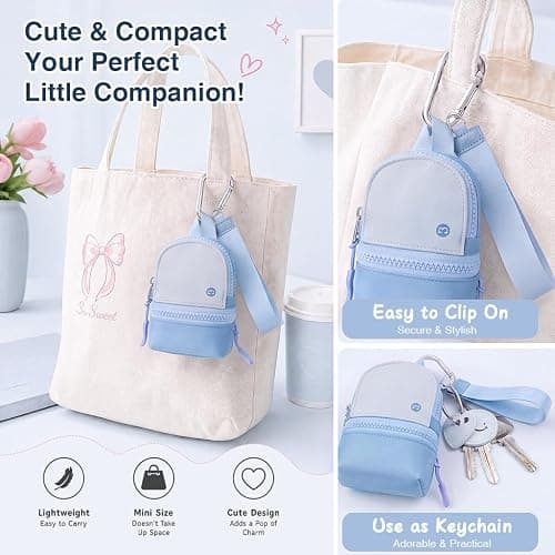 Babysun Mini Backpack Keychain Wristlet Pouch Small Change Coin Purse Cute Zipper Wallet With 3 RFID Card Slots For Women/Men Airpods Cosmetics thumbnail 5