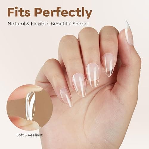 modelones Short Almond Nail Tips, Pre-shaped Soft Gel Tips Fake Nails False Acrylic Clear Full Cover Press on Extension Kit Gel Manicure DIY at Home 216PCS 12Sizes thumbnail 3