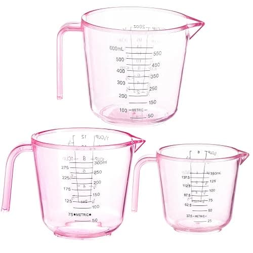 Cute Pink Plastic Measuring Cup for Home Kitchen Cooking and Baking Seasoning Liquid (150ml, 300ml, 600ml - 3 Pack) - Image 1