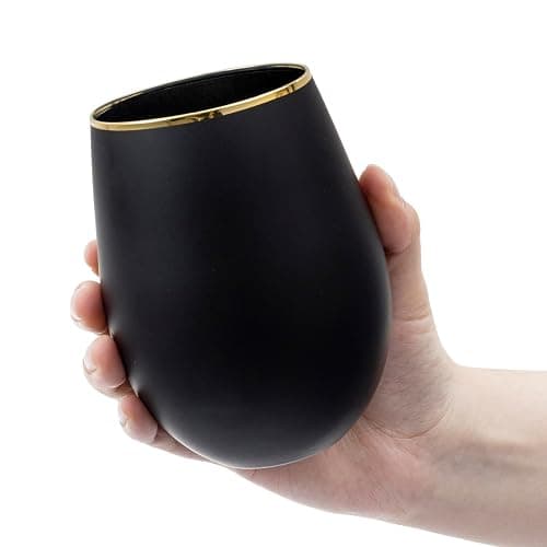 MyGift 18 oz Deluxe Art Deco Matte Black Stemless Wine Drinking Glasses with Gold Rim Accent, Cocktail Beverage Glass Drinkware Cups for Party Wedding, Set of 4 thumbnail 6