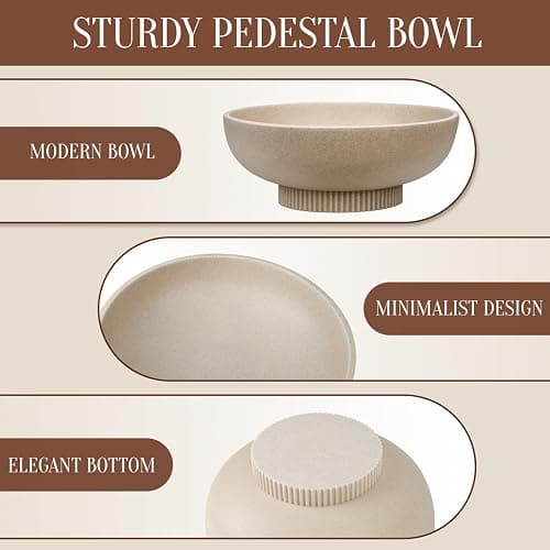 Deobath Large Resin Pedestal Decorative Bowl - Modern Handicraft Bowls for Home Decor - Fruit Bowl for Kitchen Counter - Key Bowl for Entryway Table,Artificial Stone Beige thumbnail 7