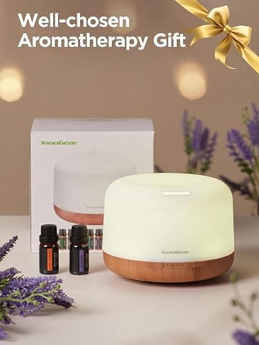 InnoGear Aromatherapy Diffuser & 10 Essential Oils Set, 500ml Essential Oil Diffuser with Remote Control Ultrasonic Cool Mist Scent Humidifier Vaporizer Auto-Off Timer for Room Office Home, Yellow thumbnail 7