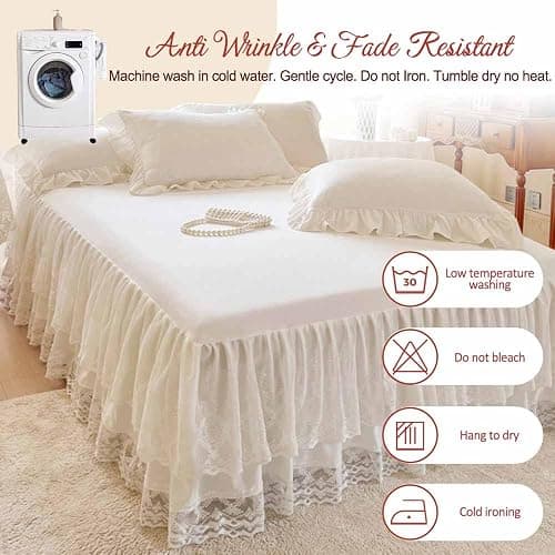 Lace Bed Skirt & Bedsheet Queen Size - 17 in. Drop, Easy Fit Ruffled Bedskirt Wrap Around Bedcover, Anti Wrinkle & Fade thumbnail 4