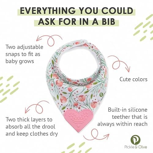 Pickle & Olive Baby Bandana Teething Bibs with Attached Teether- Set of 4 - Floral thumbnail 3