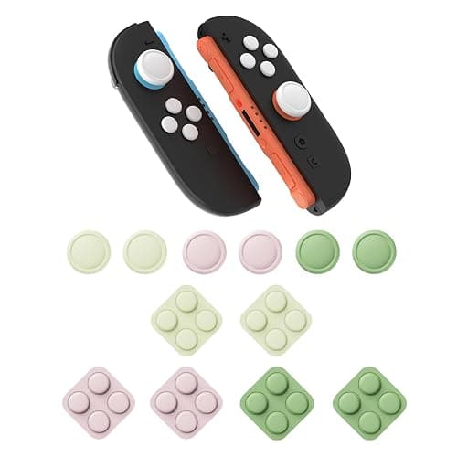 PlayVital Button Caps + Thumb Grip Set for Nintendo Switch 2, 8 Silicone Colorful ABXY Directional Button Covers & 4 Joystick Caps for Joycon - White & Pink & Antique Yellow & Matcha Green thumbnail 9