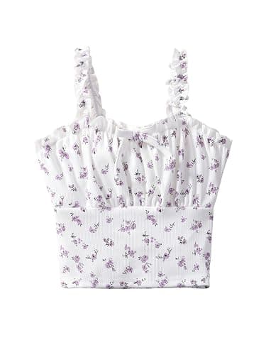 SOLY HUX Girl's Ditsy Floral Print Frill Trim Cami Crop Top Cute Summer Tops Preppy Clothes - Image 1
