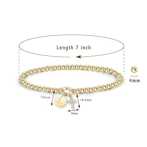 Free bird Gold Cross Bracelet for Women Stretchable Beaded Bracelets 14K Gold Charm Bracelet Initial Christmas Gifts for Women thumbnail 2