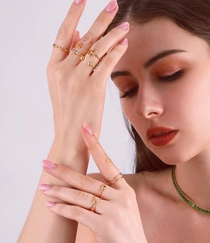 Honsny 11PCS Adjustable Stackable Rings for Women, Silver Gold Knuckle Rings Set Joint Finger Rings Pack Cute Rings for Teen Women thumbnail 7
