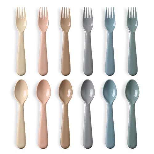 12 Pieces Toddler Utensils Set, Plastic Spoons and Forks Set for Kids, Children Safe Flatware, Plastic Reusable Cutlery, BPA Free, Dishwasher Safe - Image 1