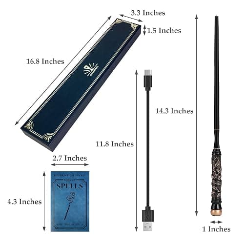 ChampWe Light Up Magic Wizard Wand Rechargeable Illuminating Toy for Kids Witch Collection Cosplay Accessories with Spellbook and Gift Box (Foliage) thumbnail 3