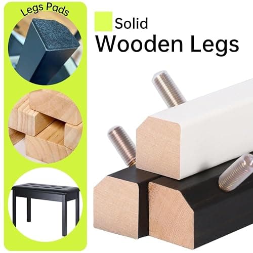 Sanpuli Solid Wood Duet Piano Bench with Storage, Piano Stool and Padded Cushion, Keyboard Bench with Bookcase, Piano Chair and Piano Seat with High-Density Sponges. thumbnail 3