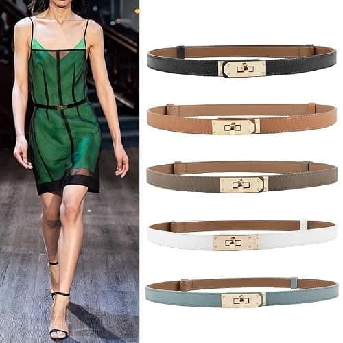 Women's Skinny Leather Belts Thin Waist Belt for Women with Turn Lock Buckle, Belts Woman Adjustable for Dresses and Jeans thumbnail 2