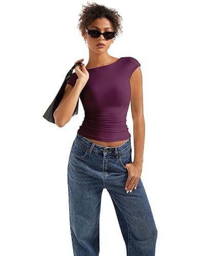 SUUKSESS Women Backless Sexy Going Out Tops Double Lined Open Back Y2k Basic Tee Shirts thumbnail 6