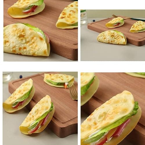 Kmiunty 3Pcs Realistic Chinese Hamburger Artificial Pancake Food Model Fake Taco Burrito Dessert for Kitchen Home Decoration Display thumbnail 5