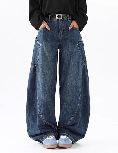Nutriangee Men's Baggy Barrel Wide Leg Jeans for Men Women Loose Fit Streetwear Y2k Hip Hop Denim Pants - 28 - Blue 166 thumbnail 2