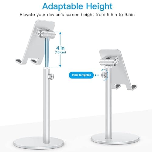 Cell Phone Stand, OMOTON Angle Height Adjustable Phone Stand, Aluminum Desktop Phone Holder Dock Stand for Desk, Compatible with iPhone 17 Pro Max, All Smartphones and Tablets(4-11''), Sliver thumbnail 3
